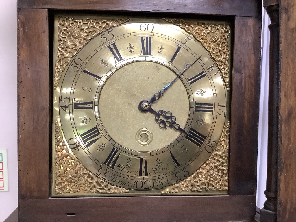 An 18th century thirty hour walnut longcase clock, William Monk, Berwick St John, height 188cm